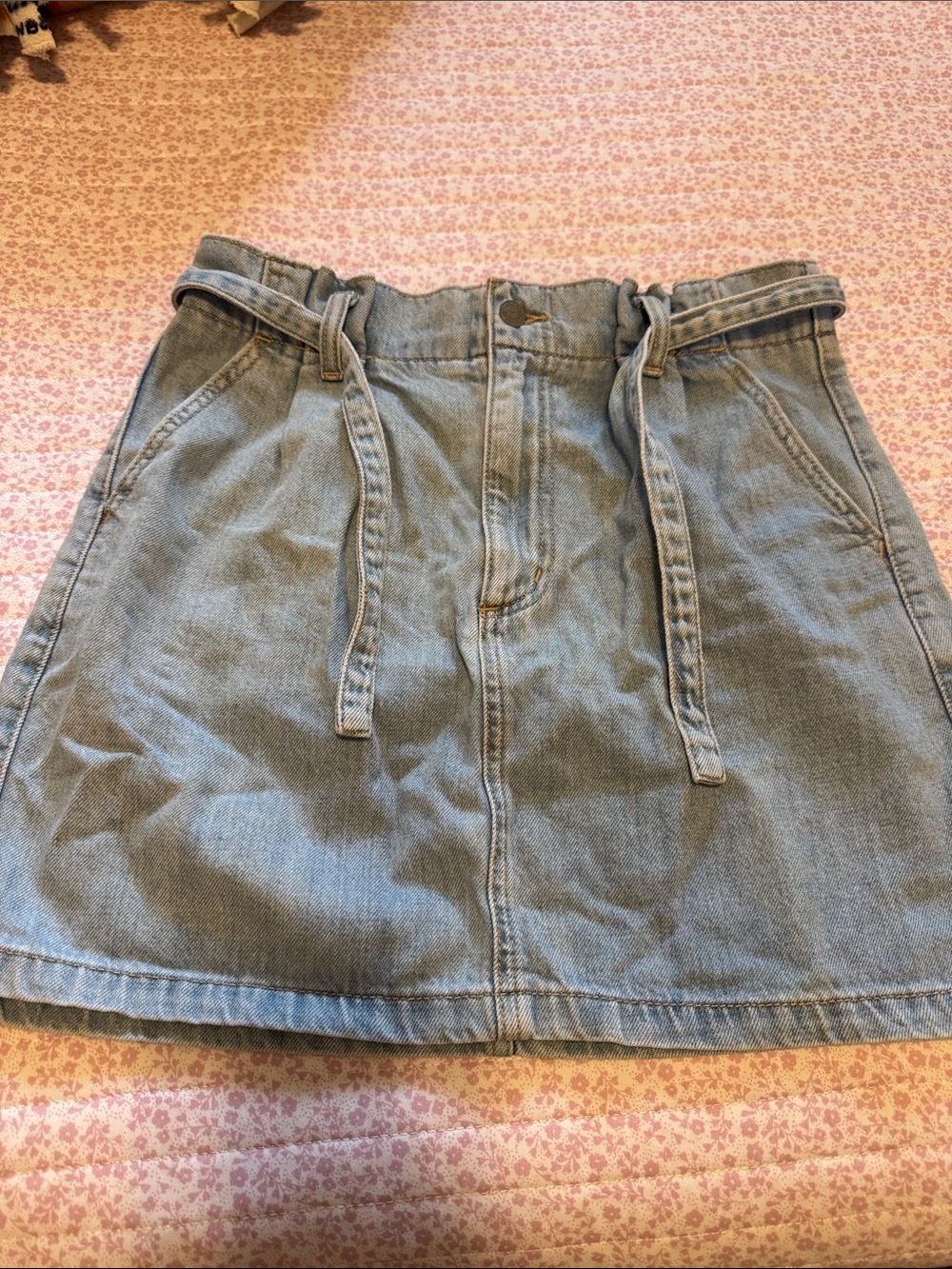 Hollister Light Blue Denim Tie-Belt Mini Skirt